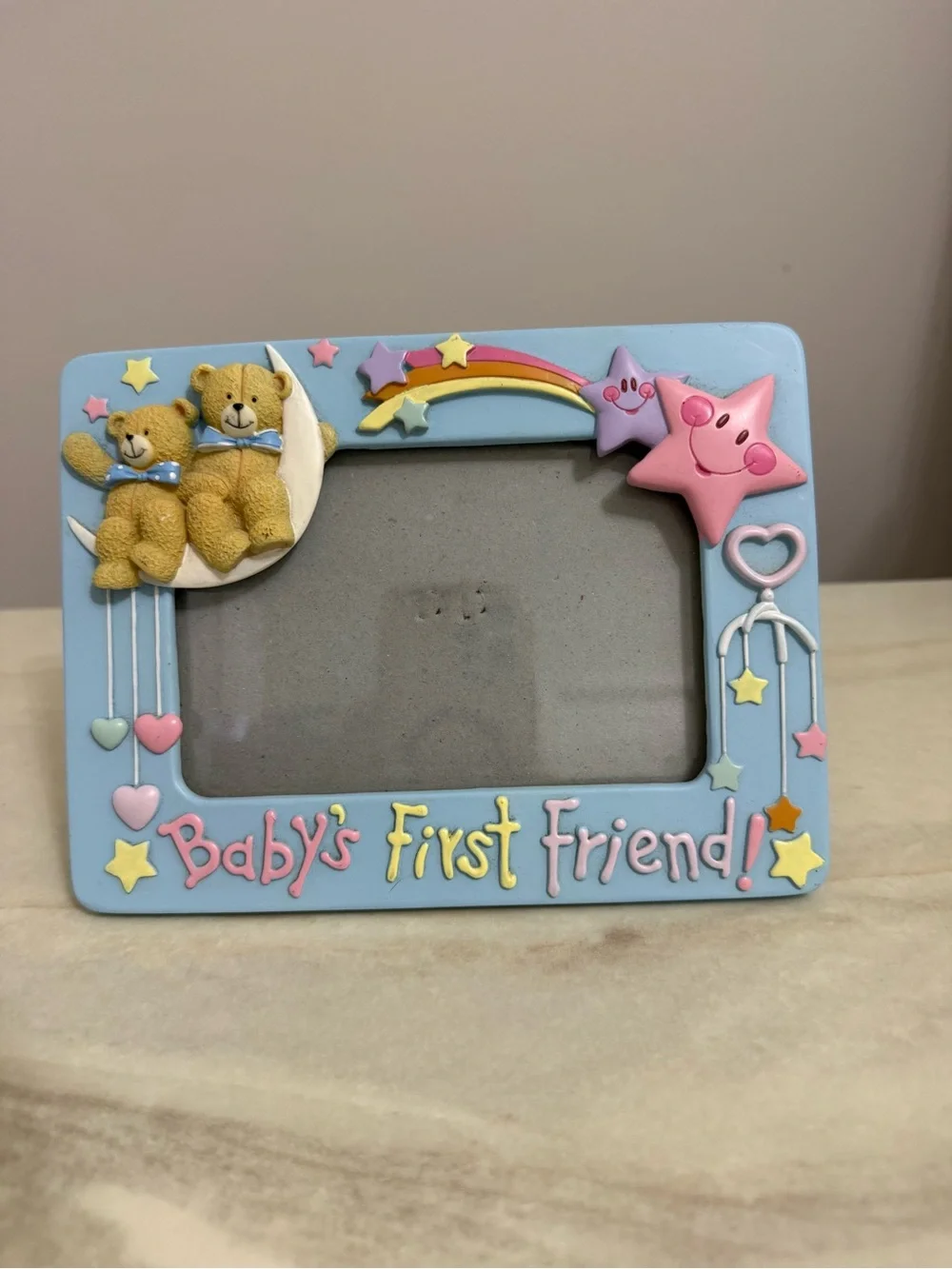 Baby's First Friend Blue Picture Frame with Teddy & Stars